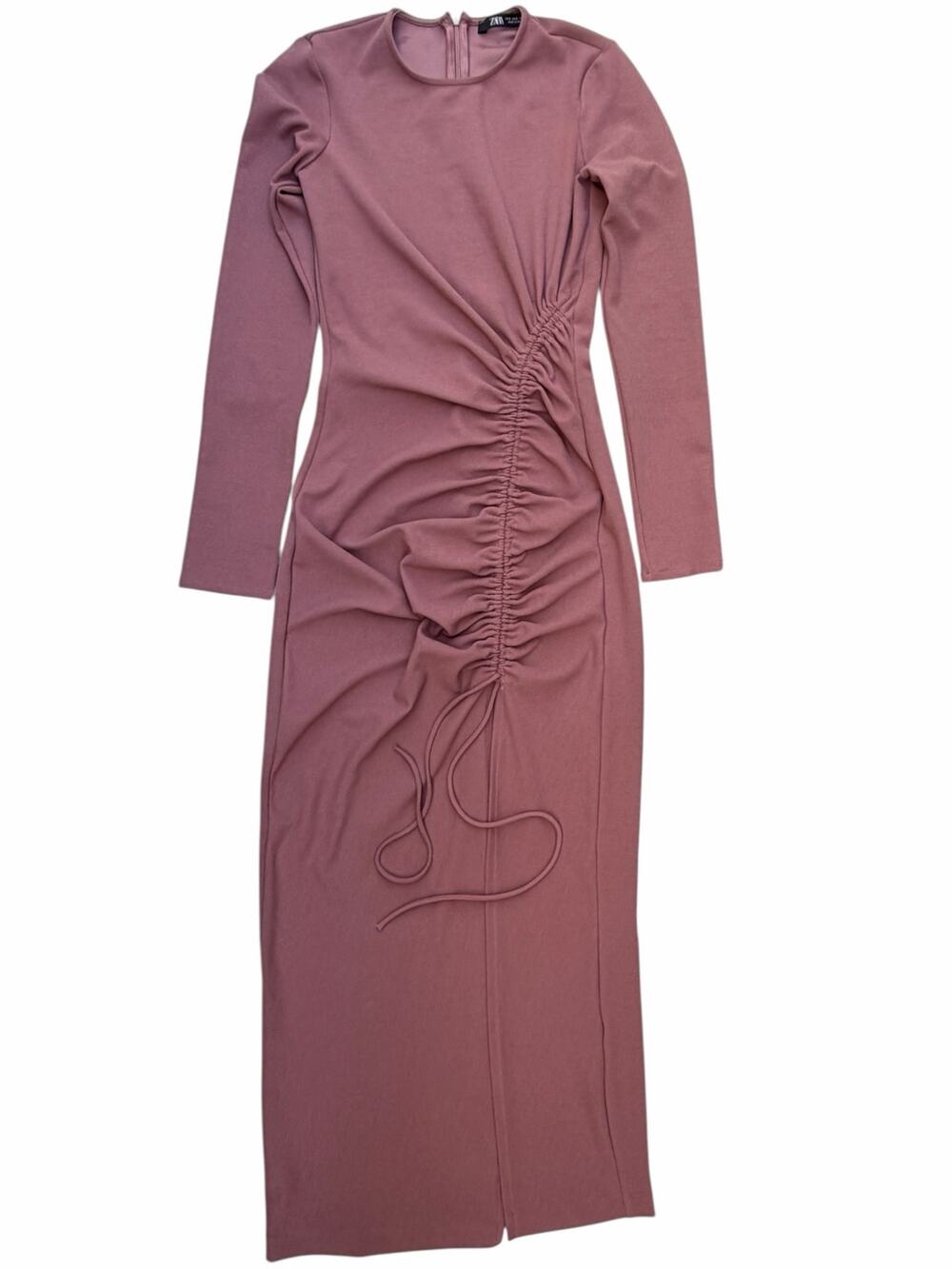 Zara Women's Mauve Ruched Drawstring Maxi Dress Small